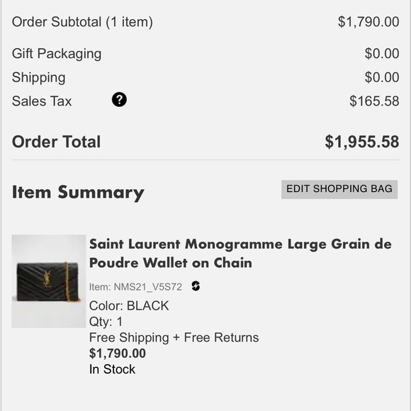 Selling a Black Saint Laurent Large Monogram Quilted Leather Wallet on a Chain - Picture 13 of 13